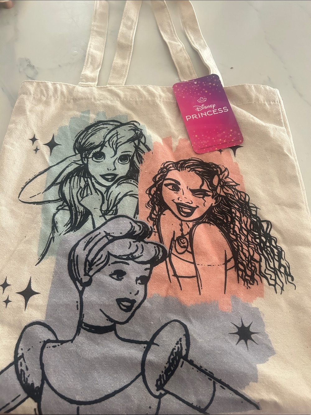 Disney Princess Canvas Tote in Cream with Blue, Pink, Gray Art